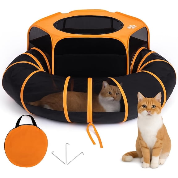Tent & Tunnel Enclosure - " Outdoor Playpen with 106" Tunnel, Water-Resistant Mesh, Zipper Door & Carry Bag - Portable Catio for Cats, Rabbits & Small Pets