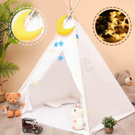 Tent for Kids with LED Lights, Childrens Tent Foldable Play Tent Toys, Moon Decoration for Indoor & Outdoor Playing