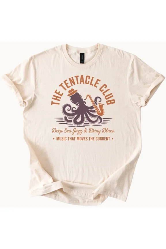 Tentacle Club Octopus Jazz Shirt Saxophone Ocean Music Graphic Tee Size S-5Xl Heygategoo Tee