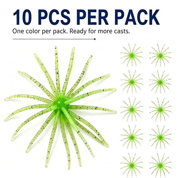 Tentacle Creature Lure for Bass Fishing, 10PCS Sea Urchin Soft Plastic Finesse Baits, Slow Sinking Japanese Style Soft Bait for Drop Shot, Neko Rig, Wacky Rig(Six colors)