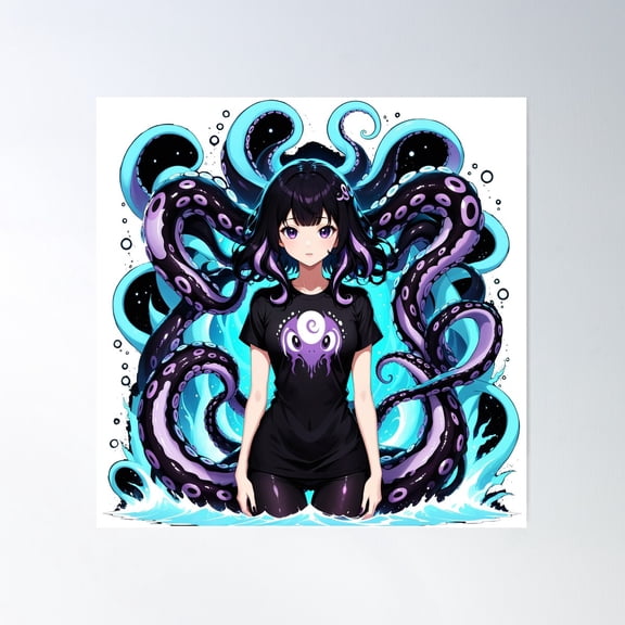 Tentacle Tango: Octopus Girl Unleashed Poster Wall Art, Modern Wall Decor For Living Room Bedroom, 30x30 UNFRAMED