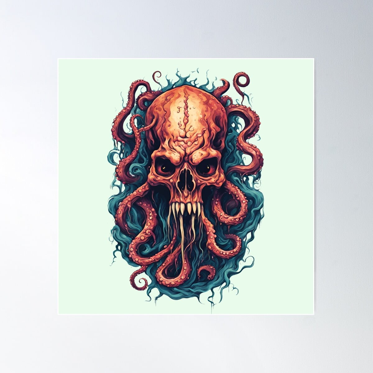 Death From The Depths Wall Art Print - Alex Mister P Skull Lobster Tattoo Design, Fine Art Giclee