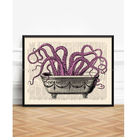 Tentacles Bathroom Poster, Octopus Bathroom Wall Art, Unframed Paper Poster 8x10in