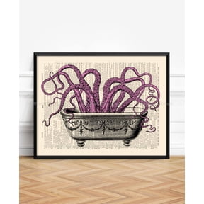 Tentacles Bathroom Poster, Octopus Bathroom Wall Art, Unframed Paper Poster 8x10in