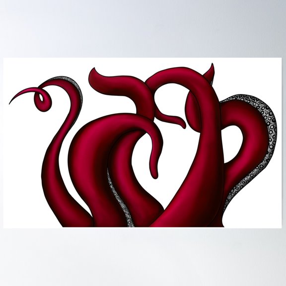 Tentacles In Crimson Poster Wall Art, Modern Wall Decor For Living Room Bedroom, 16x24 UNFRAMED