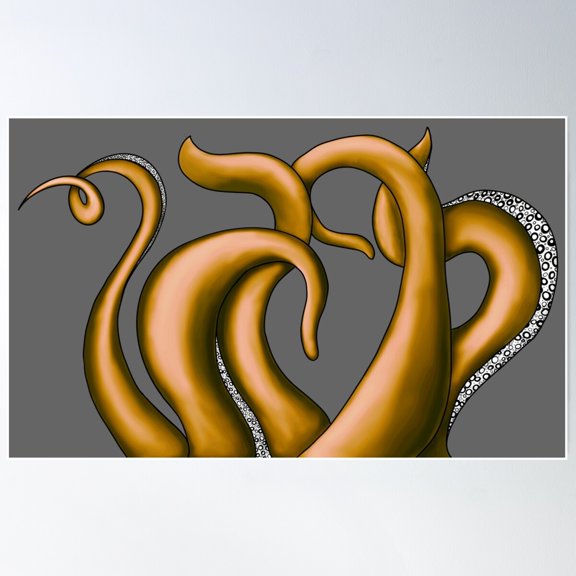 Tentacles In Gold Poster Wall Art, Modern Wall Decor For Living Room Bedroom, 24x36 UNFRAMED