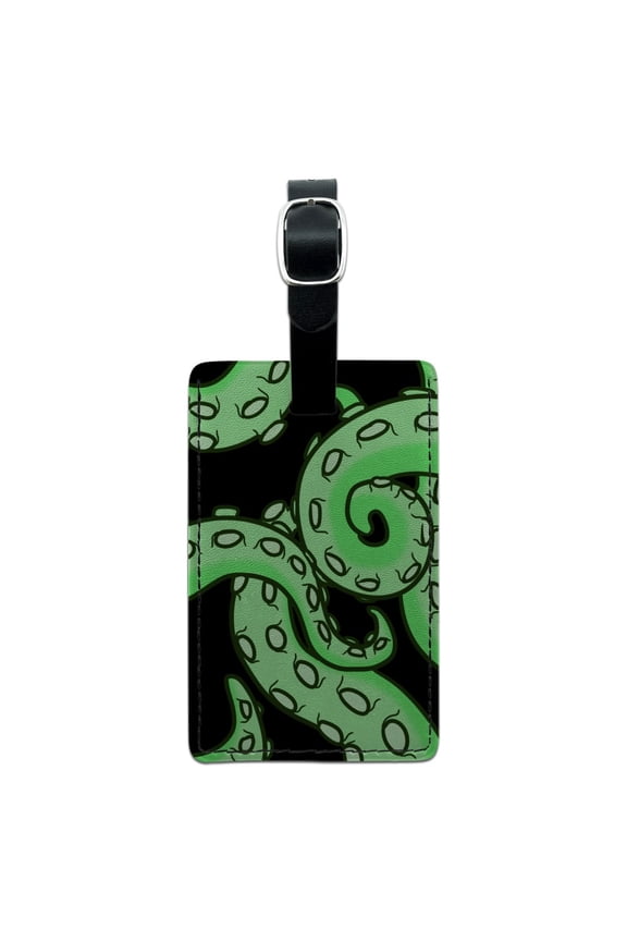 Tentacles Squid Octopus Green Rectangle Leather Luggage Card Carry-On ID Tag