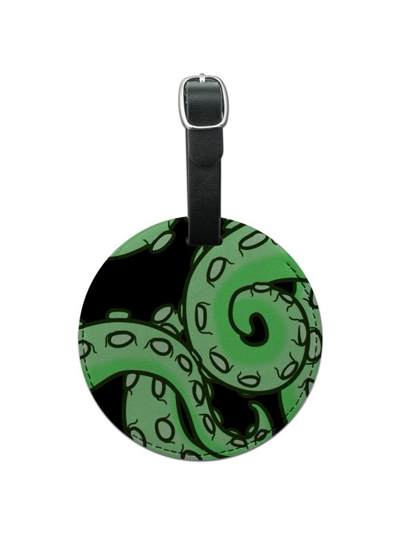 Tentacles Squid Octopus Green Round Leather Luggage Card Carry-On ID Tag