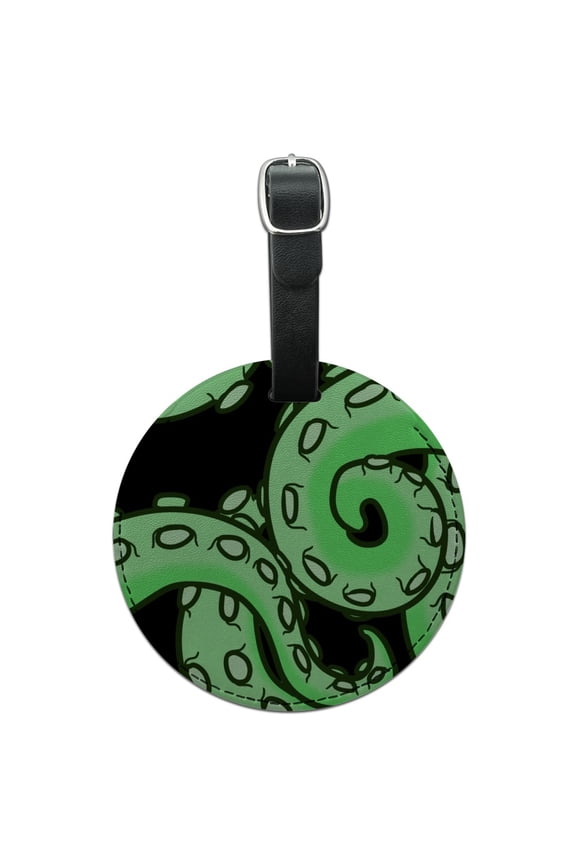 Tentacles Squid Octopus Green Round Leather Luggage Card Carry-On ID Tag