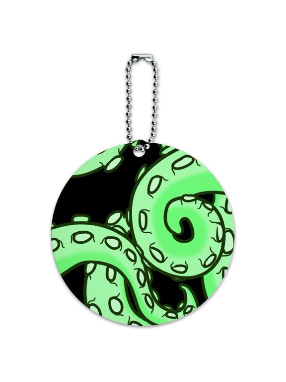 Tentacles Squid Octopus Green Round Luggage ID Tag Card Suitcase Carry-On
