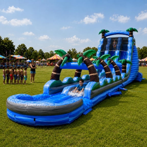 TentandTable 65' Commercial Inflatable Water Slide with Splash and Ride Waterslide Combo Tropical Marble Dual Lane with Blower