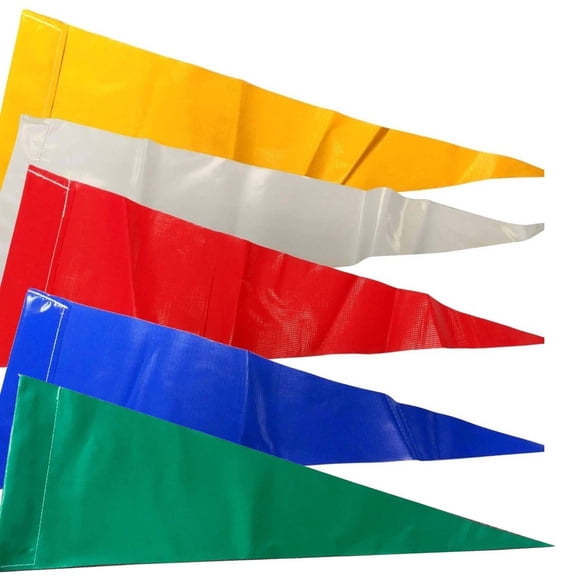 TentandTable Assorted High Peak Tent Flags, 12" x 33" Glossy PVC Vinyl Canopy Flag for Party Frame Tents, 5 pack