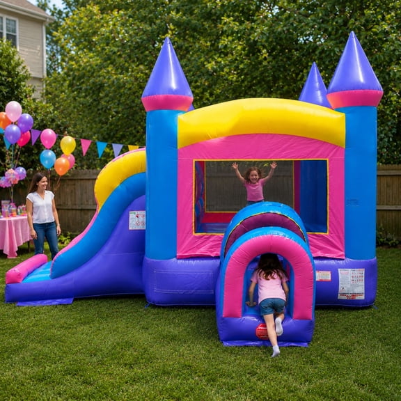 TentandTable Bounce House Commercial Inflatable Castle Bounce House with Dual Slide, Pink