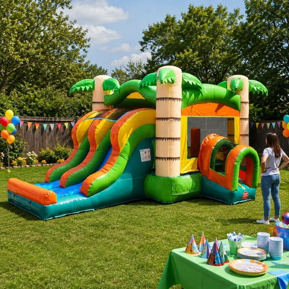 TentandTable Commercial Inflatable Castle Bounce House with Dual Slide, Tropical