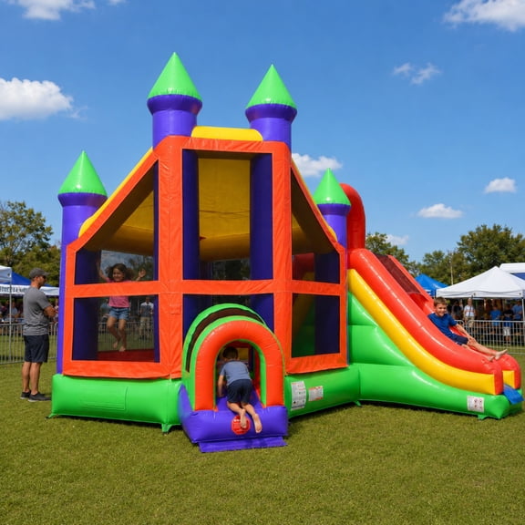TentandTable Commercial Inflatable Castle Bounce House with Slide, Rainbow Deluxe