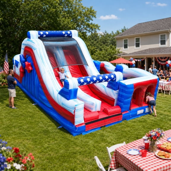 TentandTable Commercial Inflatable Obstacle Course, Patriotic Radical Run