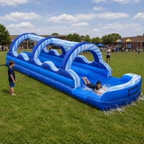 TentandTable Commercial Inflatable Splash and Ride Waterslide, Blue Marble Dual Lane with Blower, 35'