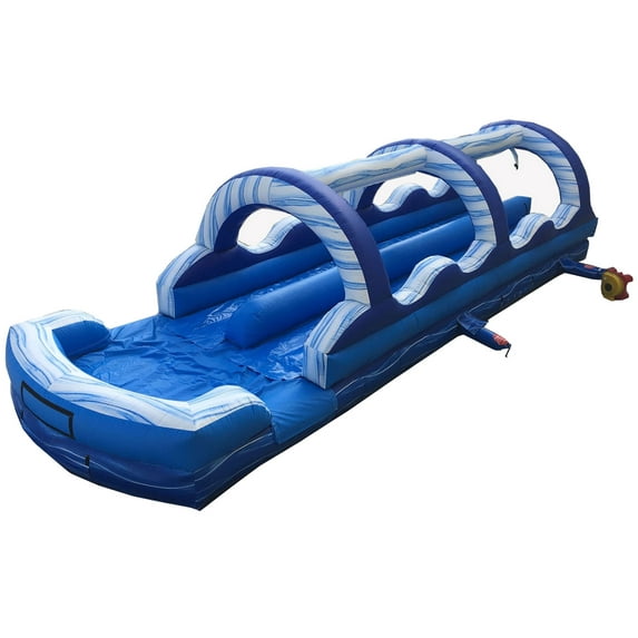 TentandTable Commercial Inflatable Splash and Ride Waterslide, Blue Marble Dual Lane with Blower, 35'