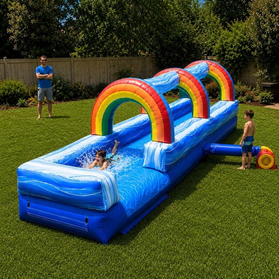 TentandTable Commercial Inflatable Splash and Ride Waterslide, Blue Marble with Blower, 25'