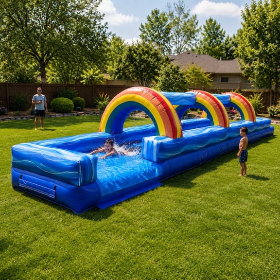 TentandTable Commercial Inflatable Splash and Ride Waterslide, Blue Marble with Blower, 30'