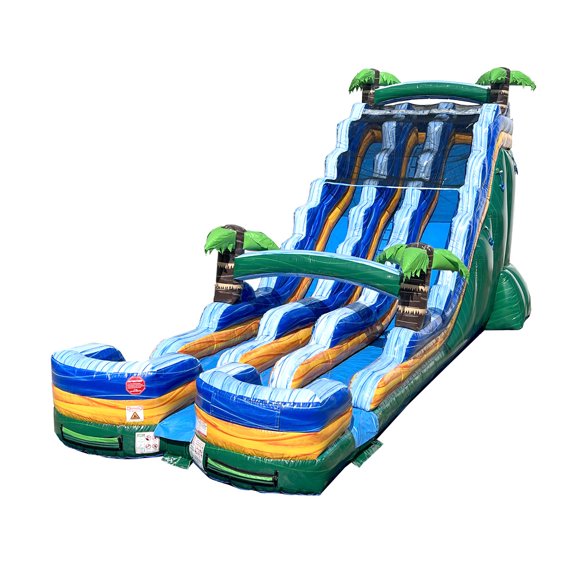 TentandTable Commercial Inflatable Water Slide, Green Tropical Marble Dual Lane with Blower, 24 ft