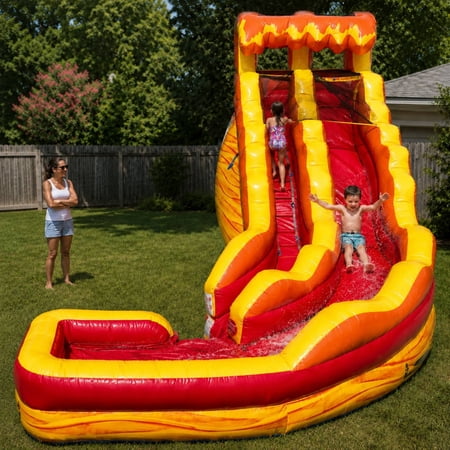 TentandTable Commercial Inflatable Water Slide, Lava Marble Wave Curved with Blower, 17 ft
