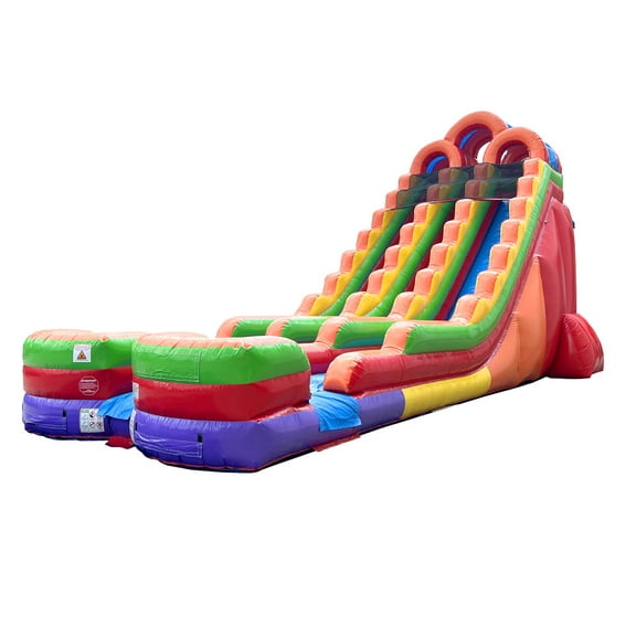 TentandTable Commercial Inflatable Water Slide, Rainbow Dual Lane with Blower, 24 ft