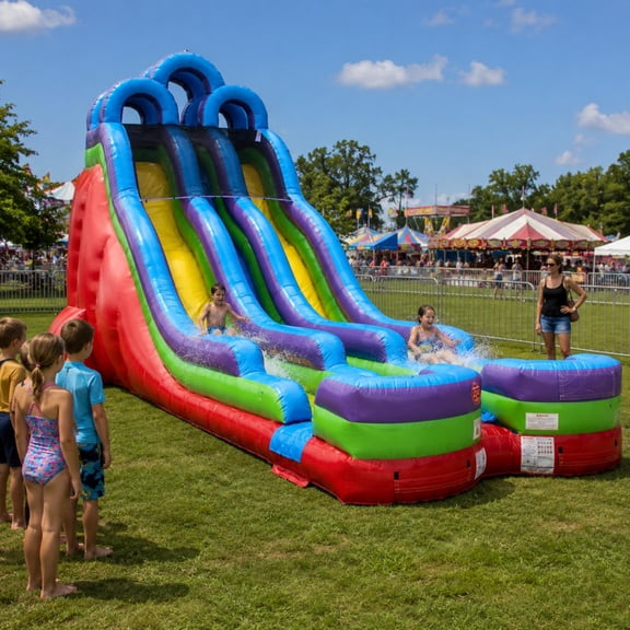 TentandTable Commercial Inflatable Water Slide, Retro Rainbow Dual Lane with Blower, 24 ft