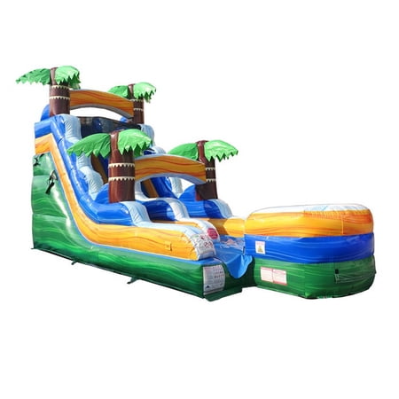 TentandTable Commercial Inflatable Water Slide, Tropical Green Marble with Blower, 15 Ft