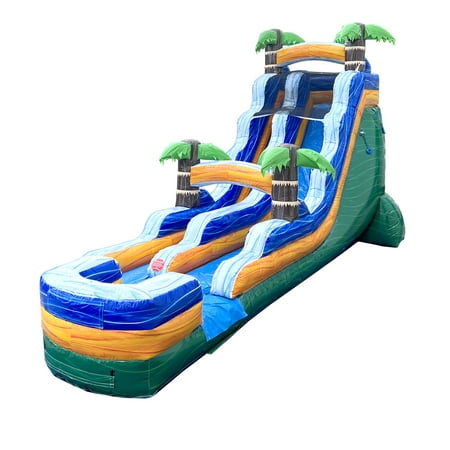 TentandTable Commercial Inflatable Water Slide, Tropical Green Marble with Blower, 18 ft