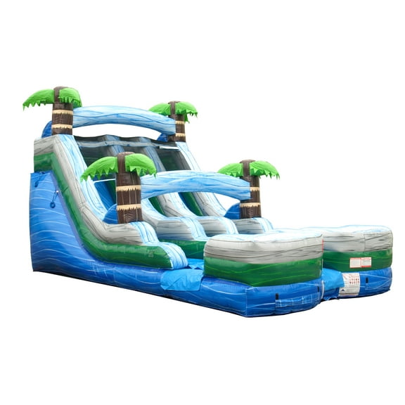TentandTable Commercial Inflatable Water Slide, Tropical Marble Dual Lane with Blower, 15 ft