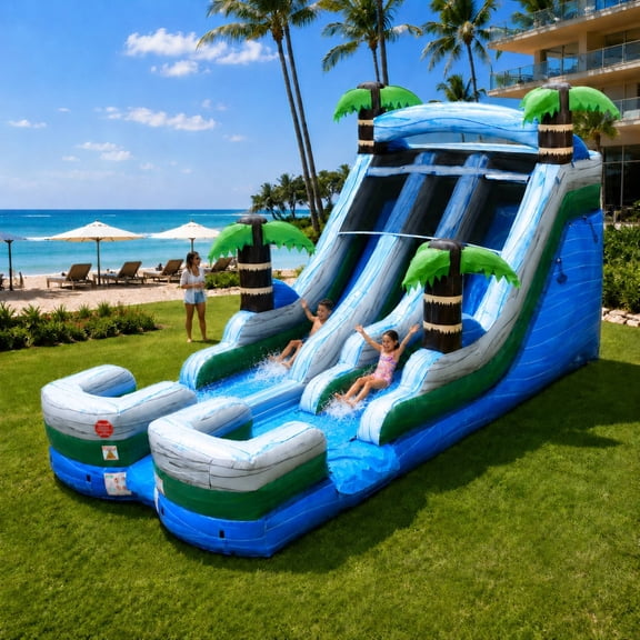 TentandTable Commercial Inflatable Water Slide, Tropical Marble Dual Lane with Blower, 15 ft