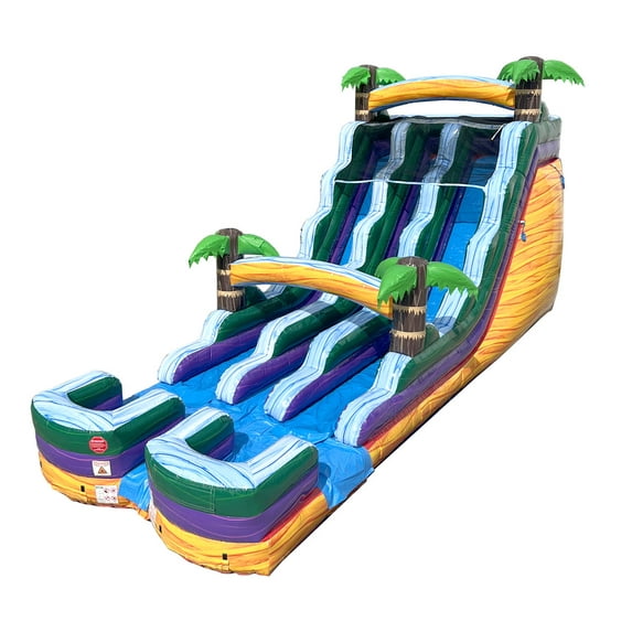 TentandTable Commercial Inflatable Water Slide, Yellow Tropical Marble Dual Lane with Blower, 18 ft