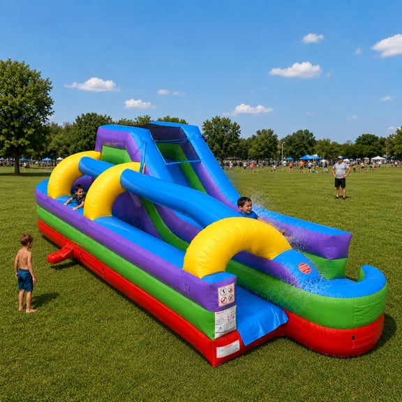 TentandTable Commercial Inflatable Water Slide with Splash and Ride Waterslide Combo, Retro with Blower, 34'