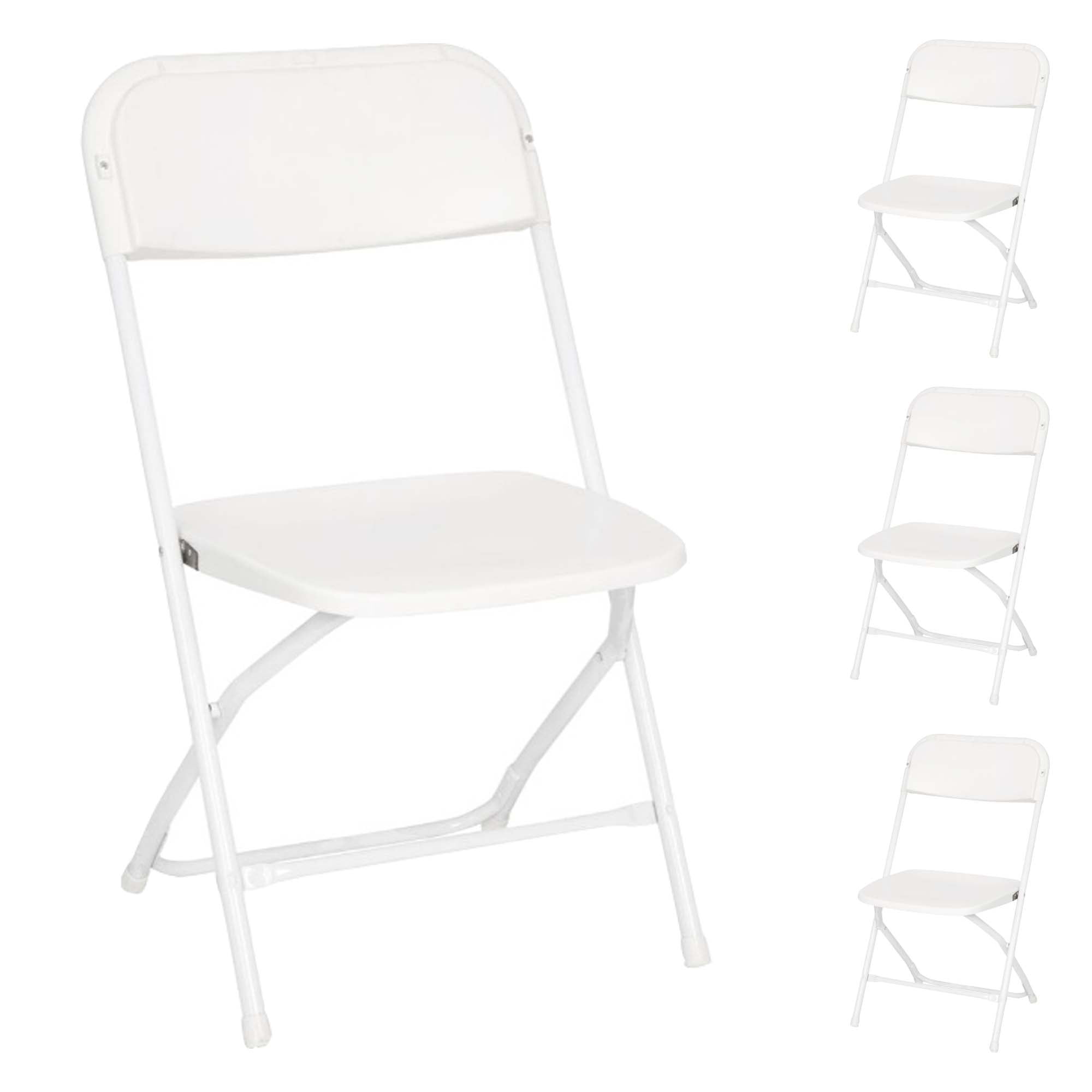 Set of 4 White Plastic and Steel Folding Chairs
