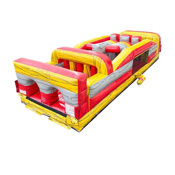TentandTable Giant Inflatable Obstacle Course, Commercial Interactive Racing Bouncer with Blower for Kids and Adults, 30' L x 11' W x 7' H Red Yellow
