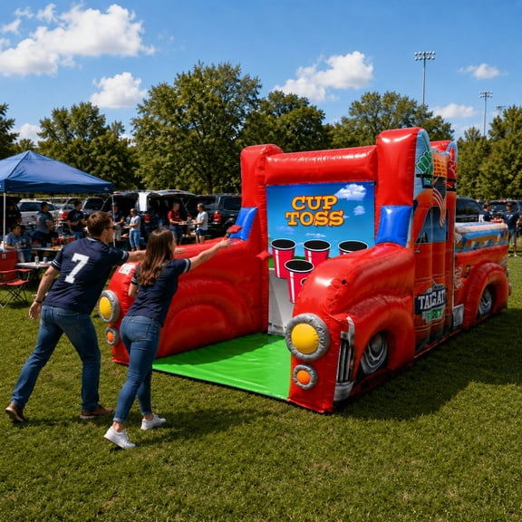 TentandTable Giant Inflatable Toss Game, 2-in-1 Tailgate Truck Commercial Event Target Games, Indoor Outdoor Party, Cornhole, Cup Pong, Teens & Adults