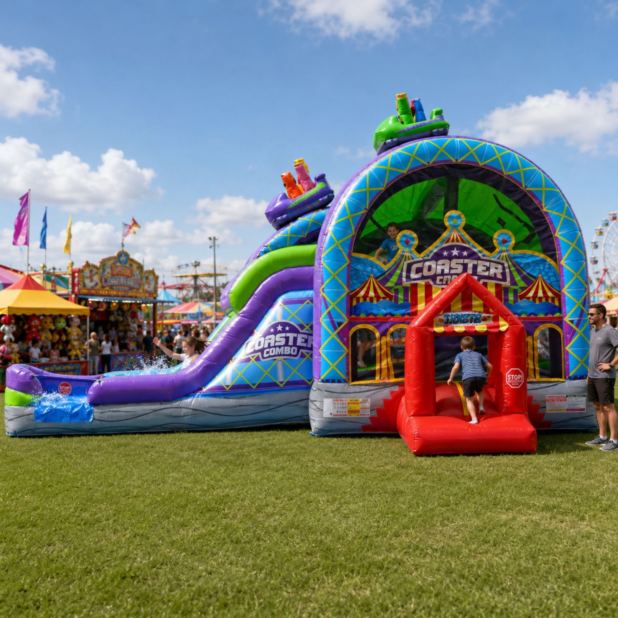 TentandTable Inflatable Bounce House Water Slide for Kids, Commercial Bouncy Jump Castle, 30' L x 15' W x 15' H, Roller Coaster Theme Park with Blower