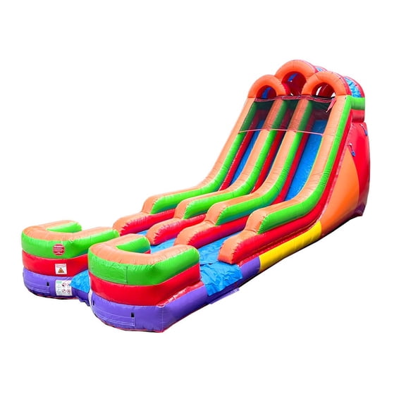 TentandTable Inflatable Double Water Slide for Kids & Adults, 18 FT Commercial Giant Blow Up Backyard Water Fun with Blower, 35' x 13.5' x 18' Rainbow