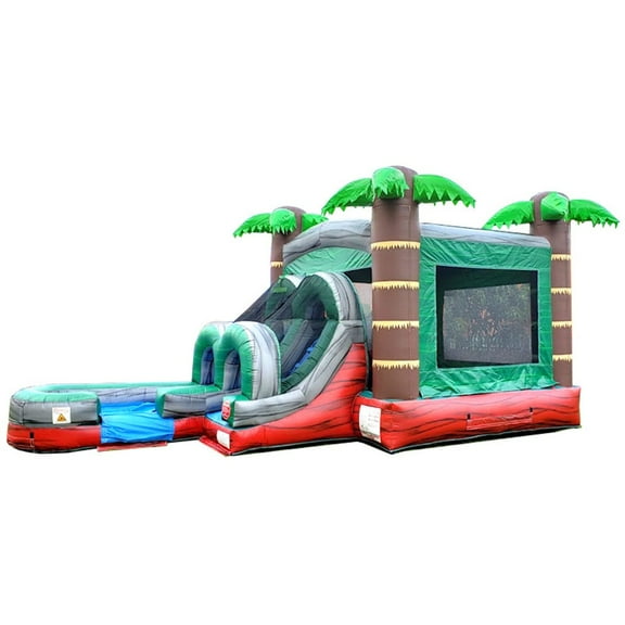 TentandTable Kids Inflatable Water Slide Bounce House Combo with Blower, Tropical Red Marble