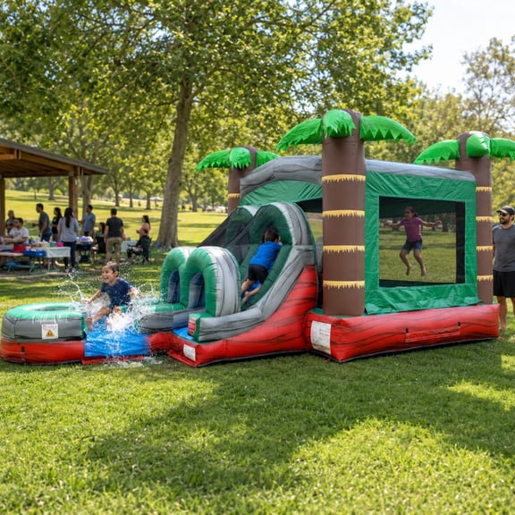 TentandTable Kids Inflatable Water Slide Bounce House Combo with Blower, Tropical Red Marble
