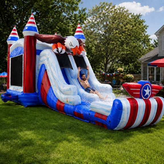 TentandTable Mega Dual Lane Inflatable Water Slide Bounce House Combo with Blower, Bald Eagle