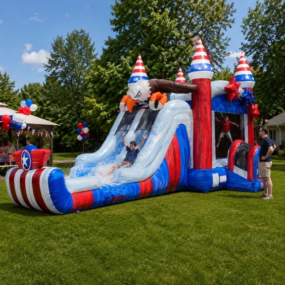 TentandTable Mega Dual Lane Inflatable Water Slide Bounce House Combo with Blower, Bald Eagle