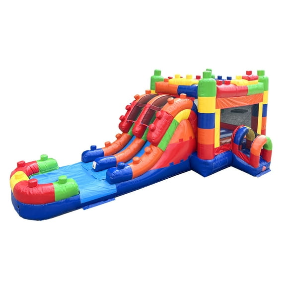 TentandTable Mega Dual Lane Inflatable Water Slide Bounce House Combo with Blower, Building Block