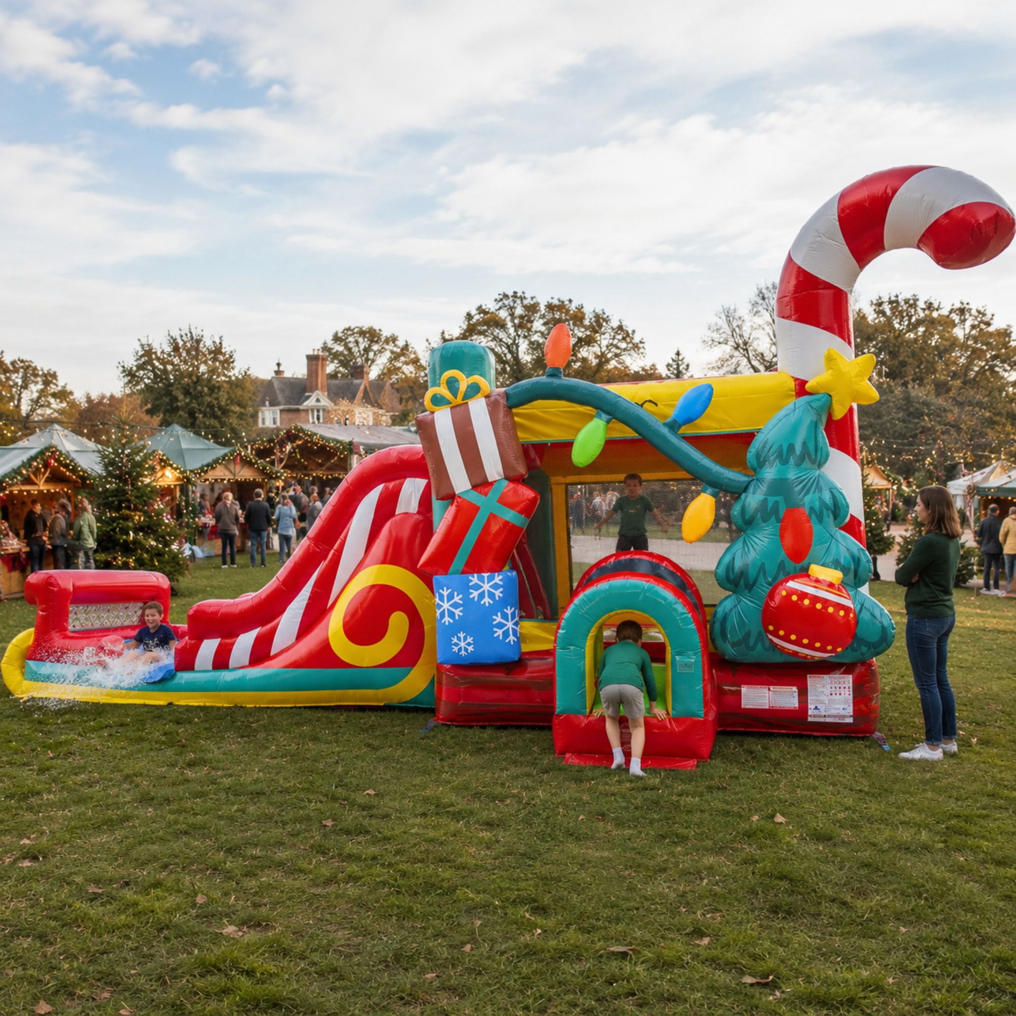 TentandTable Mega Dual Lane Inflatable Water Slide Bounce House Combo with Blower, Christmas