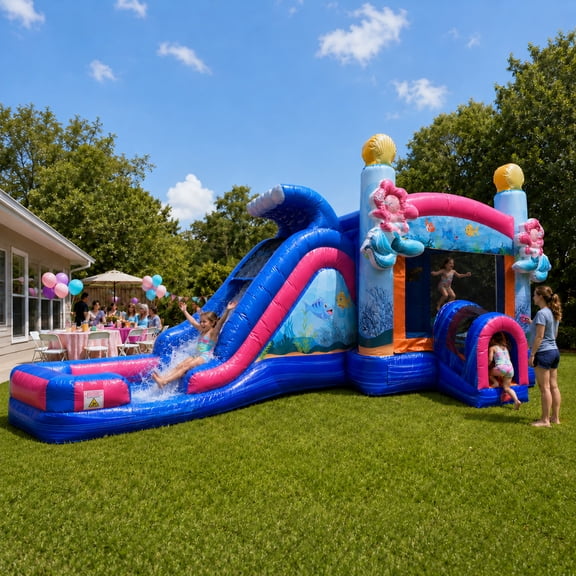 TentandTable Mega Inflatable Water Slide Bounce House Combo with Blower, Mermaid Wave