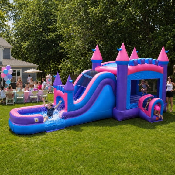 TentandTable Mega Inflatable Water Slide Bounce House Combo with Blower, Pink