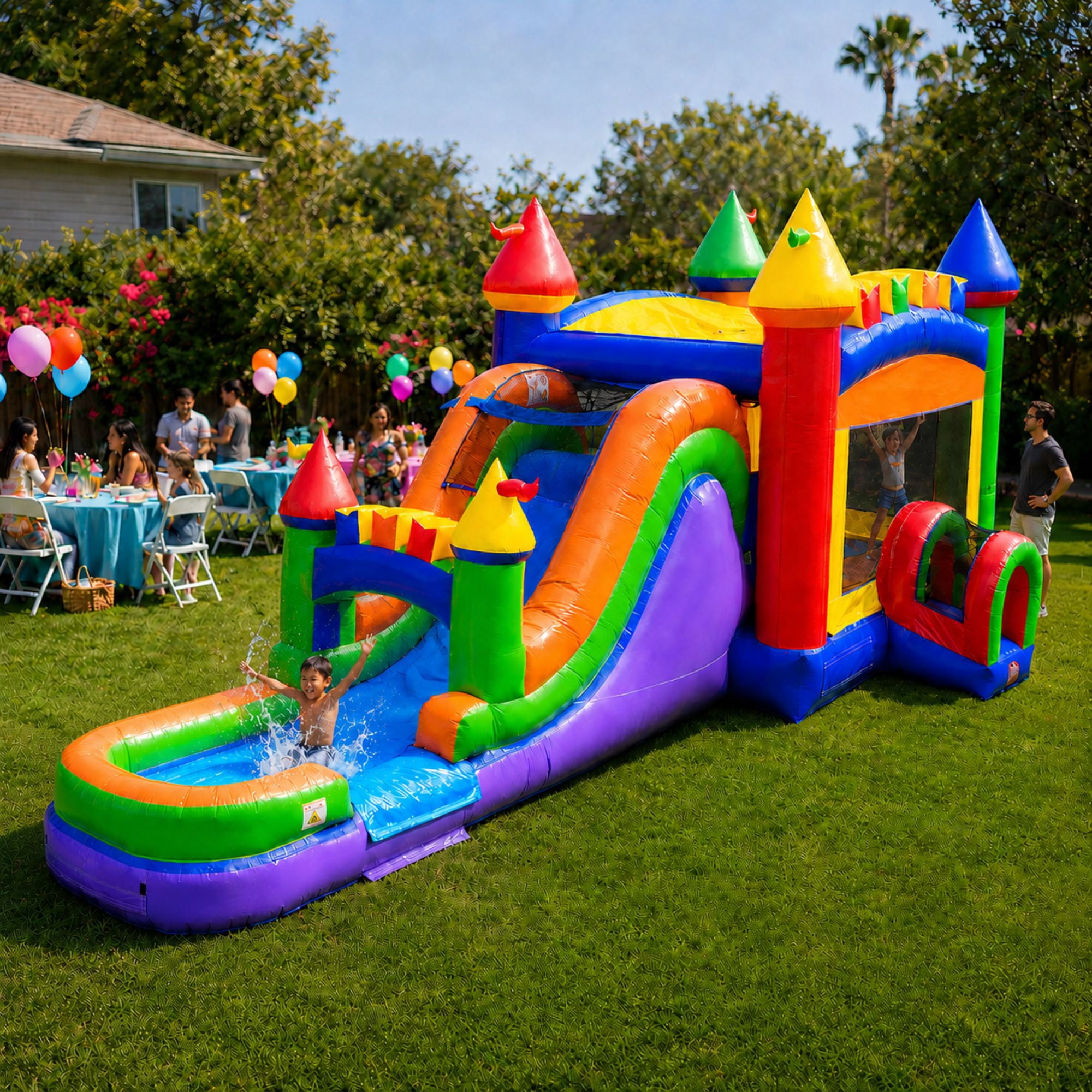 TentandTable Mega Inflatable Water Slide Bounce House Combo with Blower, Rainbow