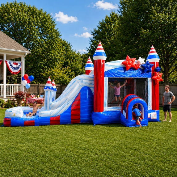 TentandTable Mega Inflatable Water Slide Bounce House Combo with Blower, Stars and Stripes