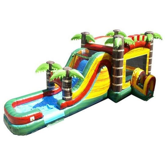 TentandTable Mega Inflatable Water Slide Bounce House Combo with Blower, Tropical Fire Marble